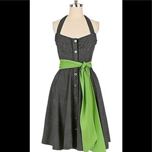 Anthropologie striped dress with green sash